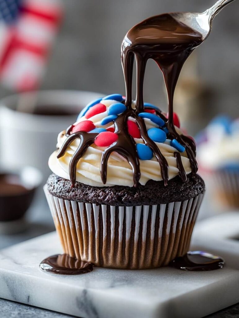 Chocolate Drizzled American Cupcake