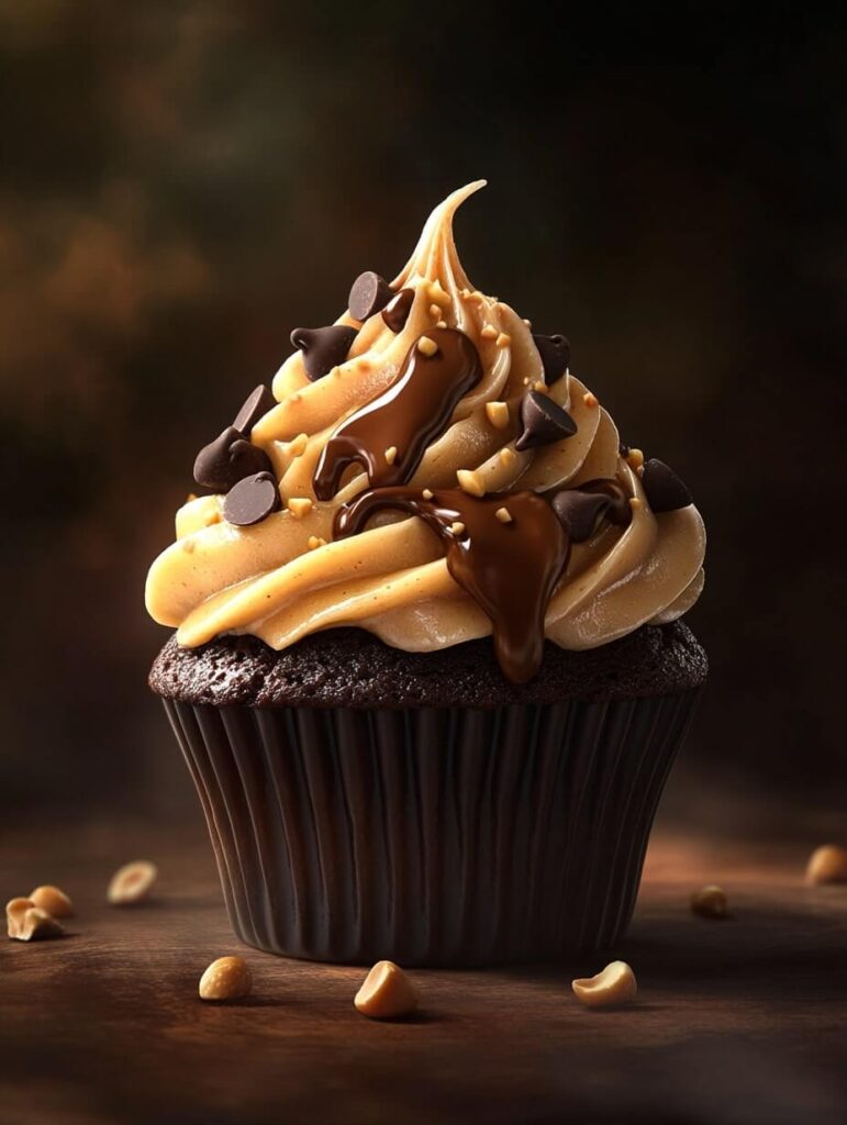 Chocolate Peanut Butter Drizzle Cupcake