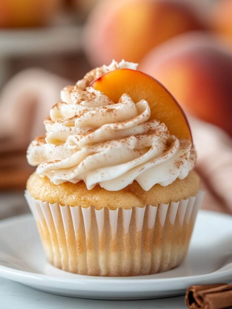 Cinnamon-Dusted Peach Cupcake Close-Up