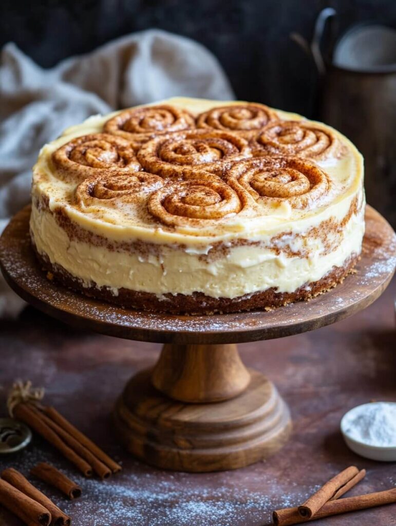 Cinnamon Roll Cheesecake with Swirled Topping