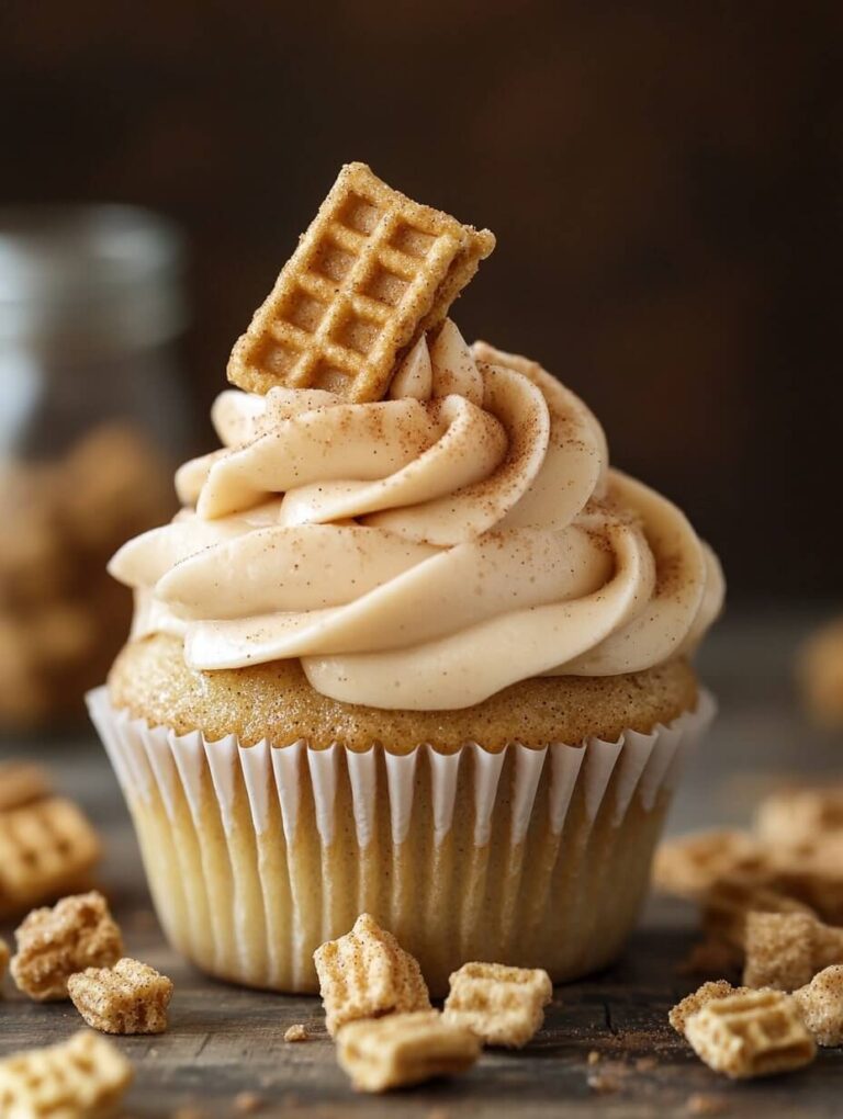 Cinnamon Toast Crunch Cupcake with a Golden-Brown Finish