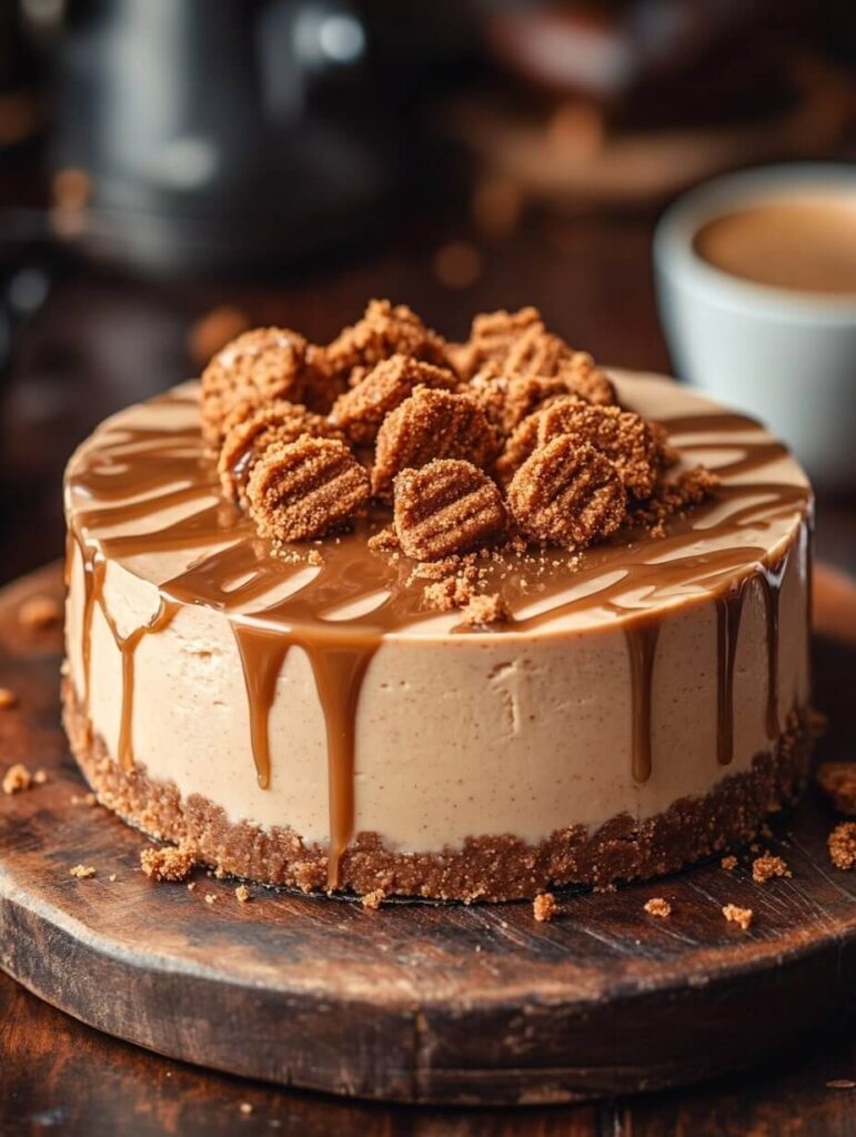 Classic Biscoff Cheesecake with Caramel Drizzle