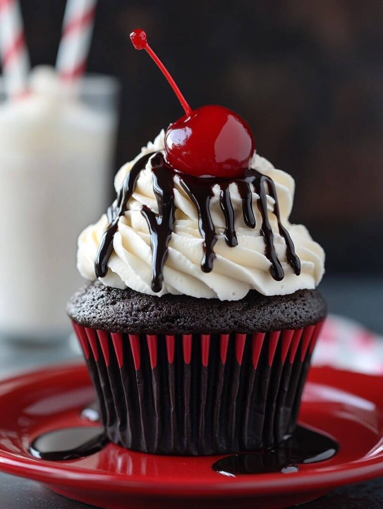 Classic Black and White Malt Shoppe Cupcake