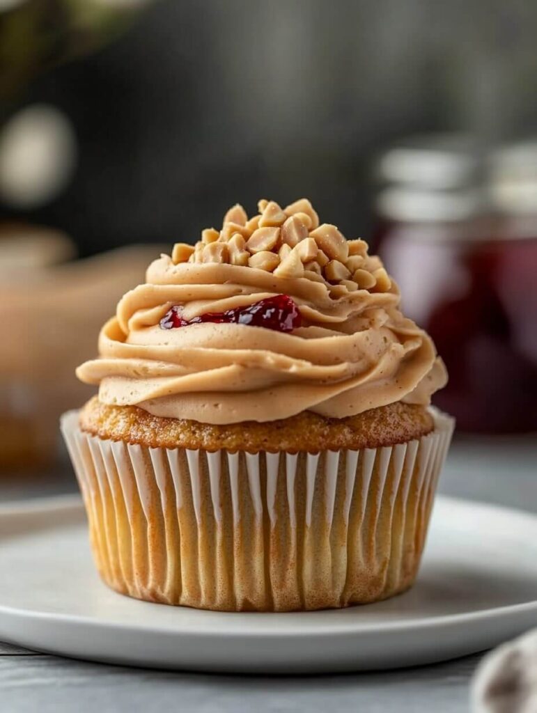 Classic Peanut Butter Cupcake with Jelly Topping