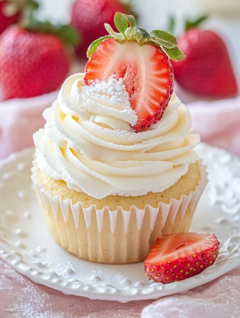 Classic Strawberries and Cream Cupcake