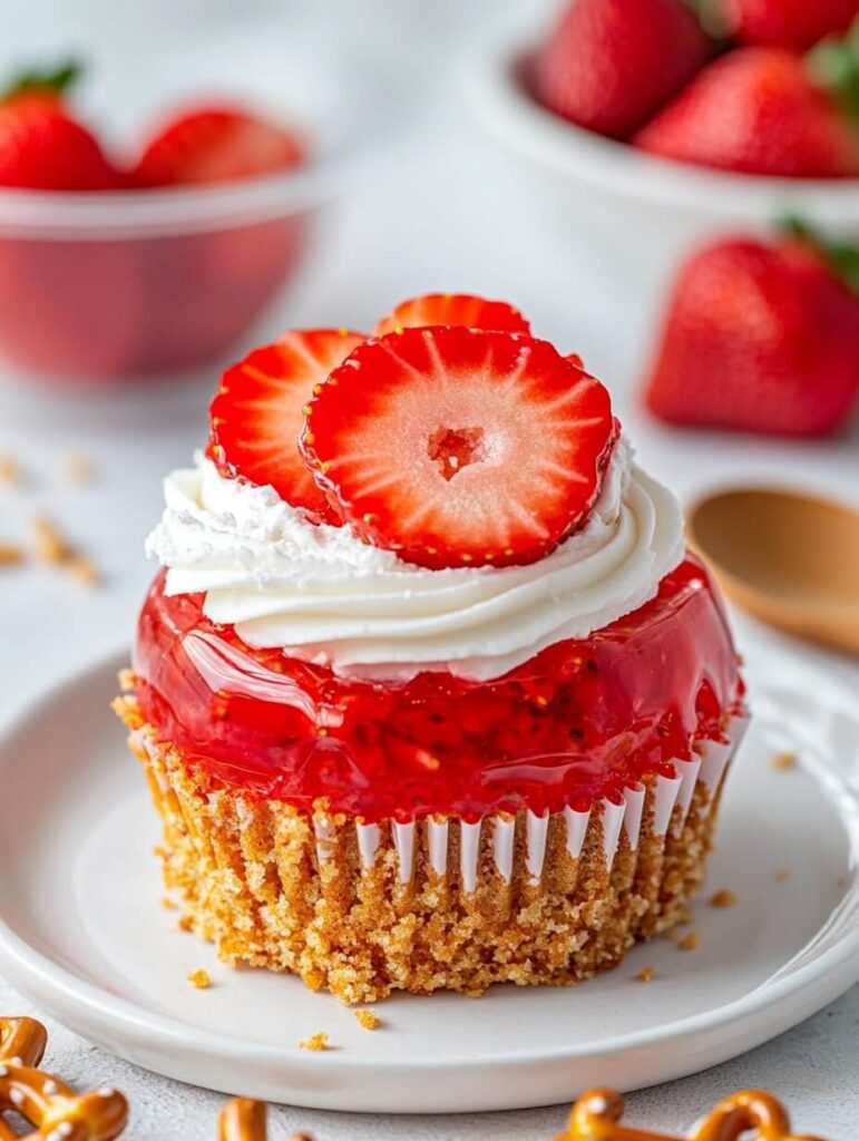 Classic Strawberry Pretzel Salad Cupcake