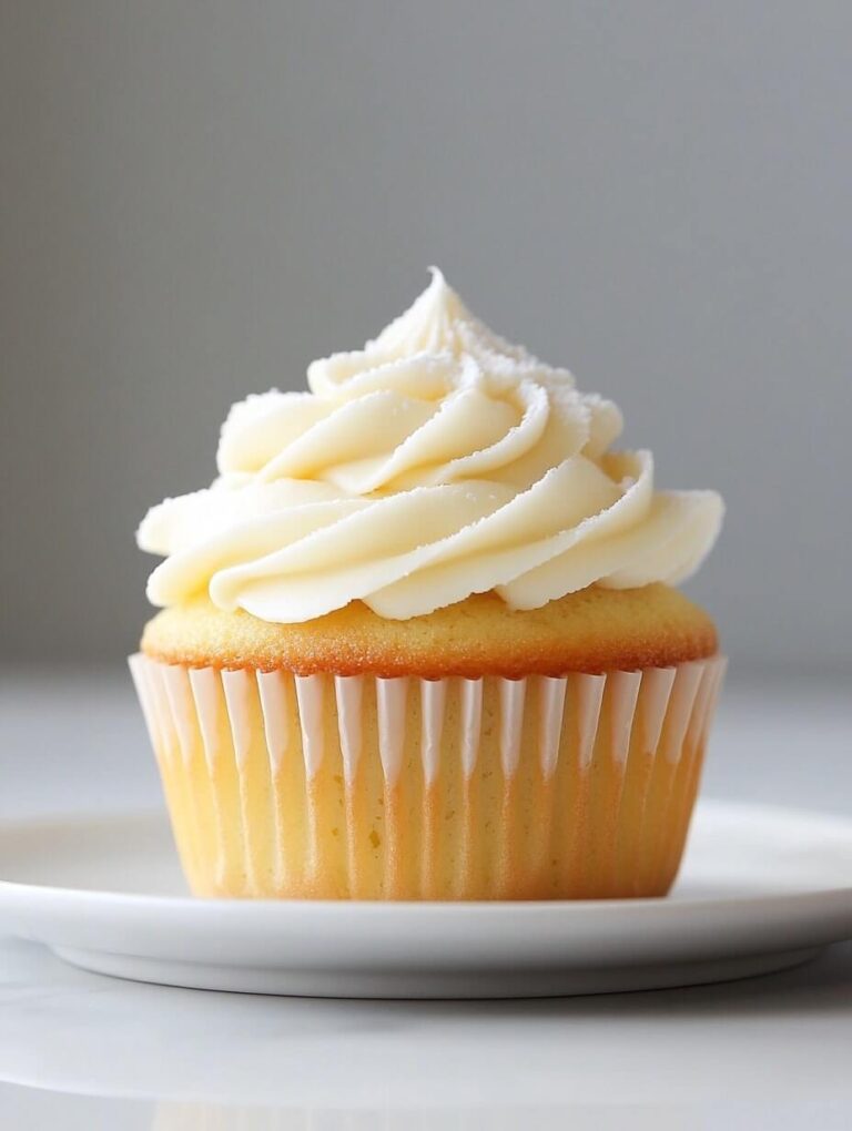 Classic Vanilla Cupcake on a White Plate