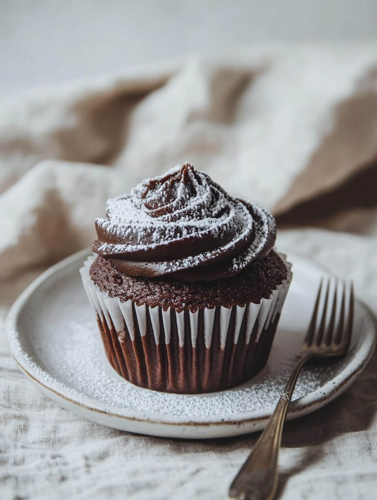 Classic Vegan Chocolate Cupcake with Powdered Sugar Dusting