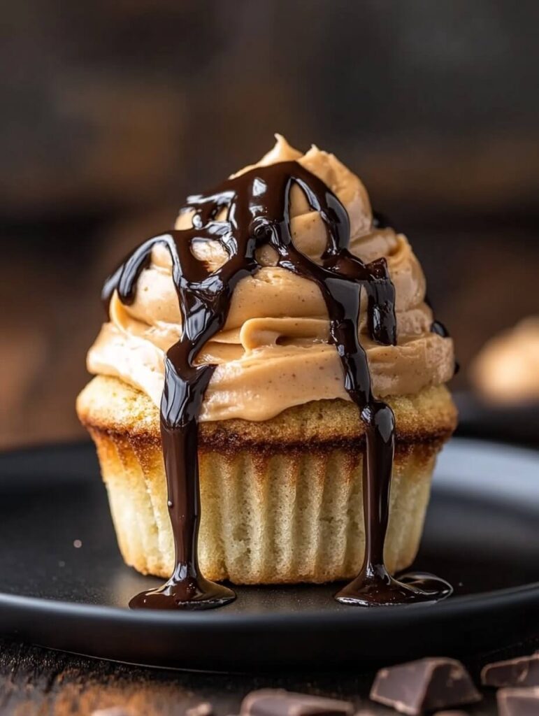 Close-Up of a Peanut Butter and Chocolate Cupcake