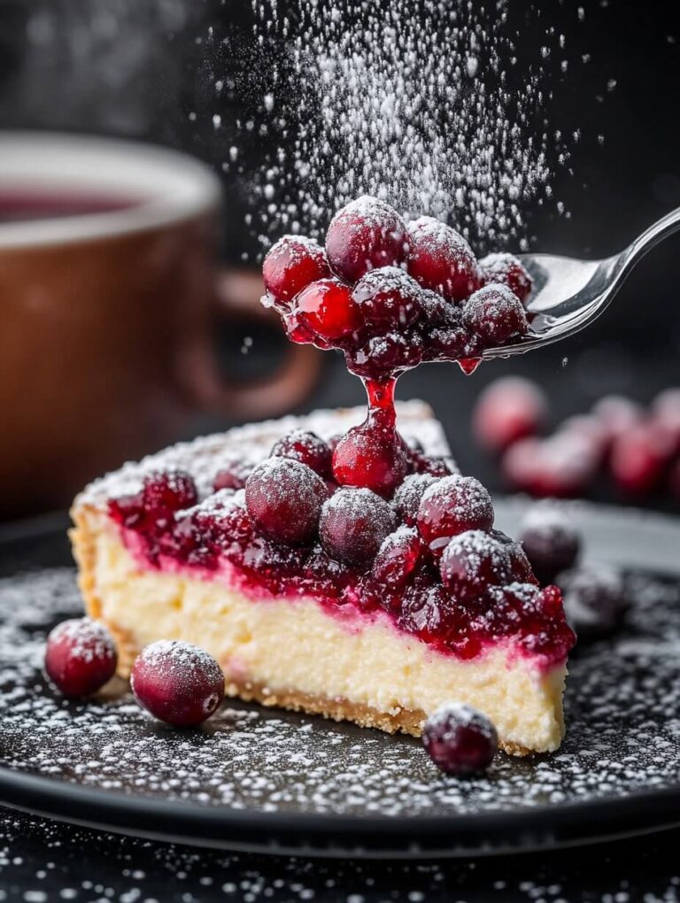 Close-Up of a Slice with Cranberry Sauce Dripping