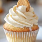 Close-up of a Banana Pudding Cupcake with Dripping Cream