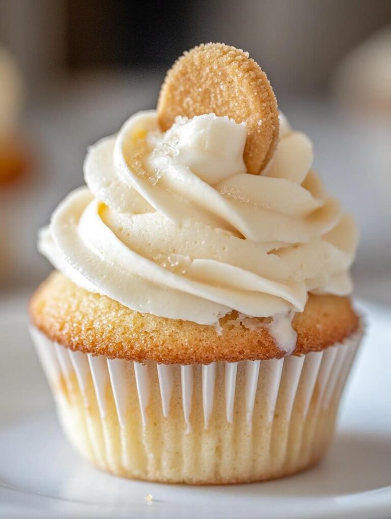 Close-up of a Banana Pudding Cupcake with Dripping Cream