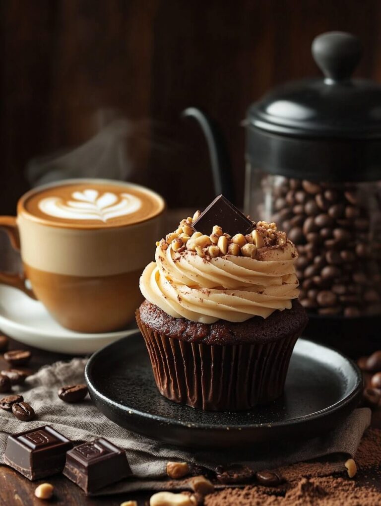 Coffeehouse Peanut Butter Chocolate Cupcake with Latte