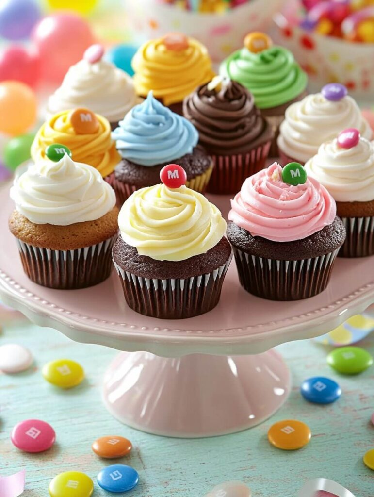 Colorful M&M Cupcake Assortment