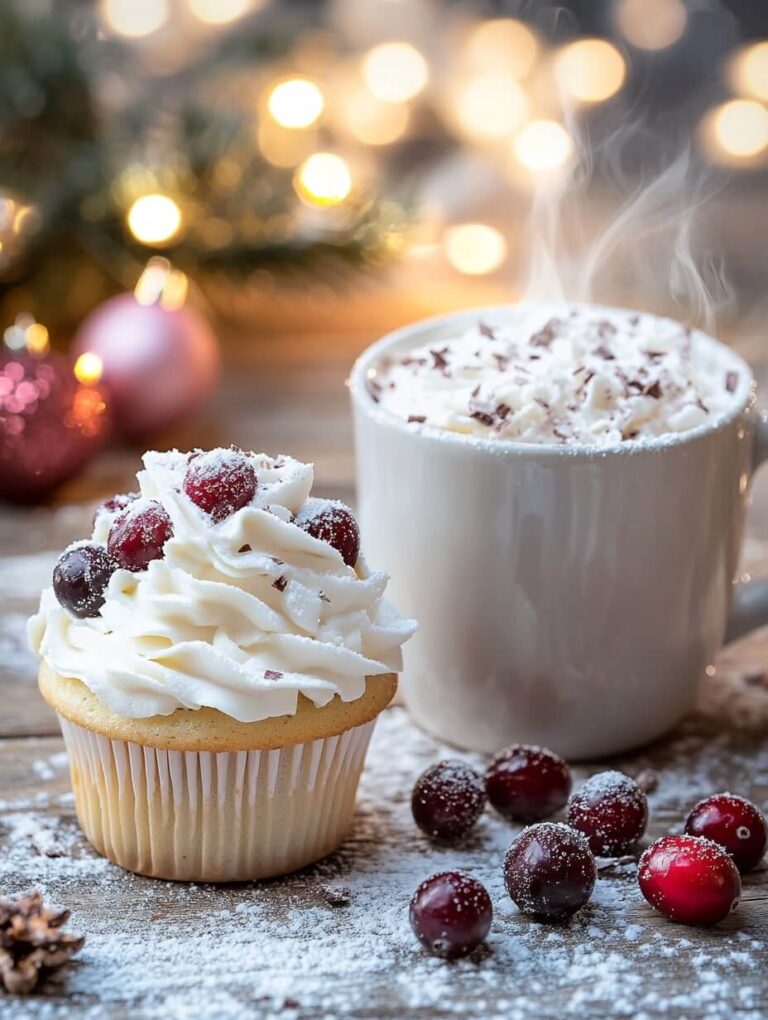 Cozy Cranberry Cupcake with Hot Chocolate