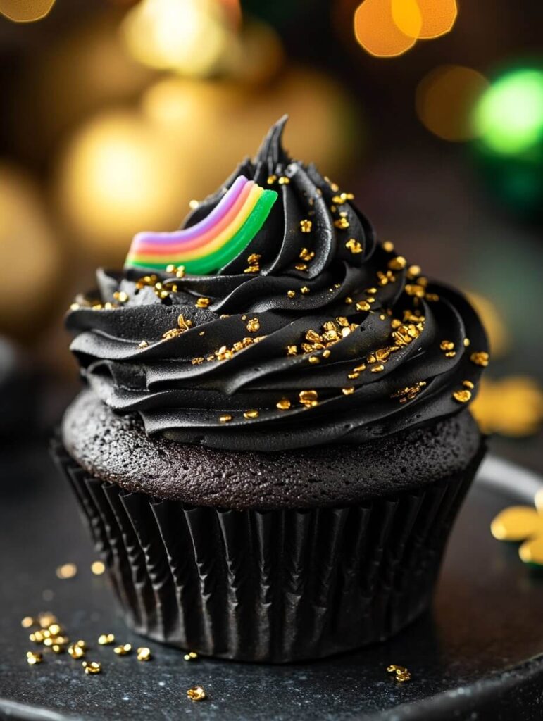 Dark Chocolate Cupcake with Rainbow Accent and Gold Dust