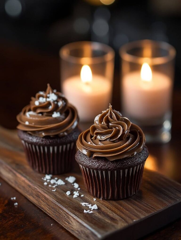 Dark Chocolate Sea Salt Cupcakes with a Candlelit Ambiance