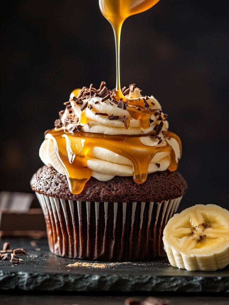 Decadent Banoffee Cupcake with Banana Slices and Chocolate Shavings