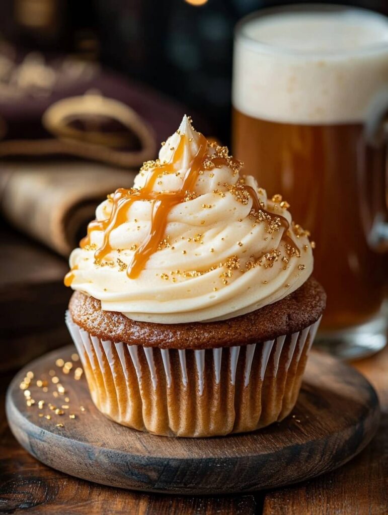 Decadent Butterbeer Cupcake with Caramel Drizzle