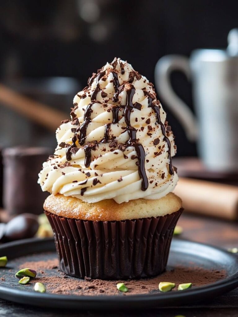 Decadent Cannoli Cupcake with Chocolate Drizzle