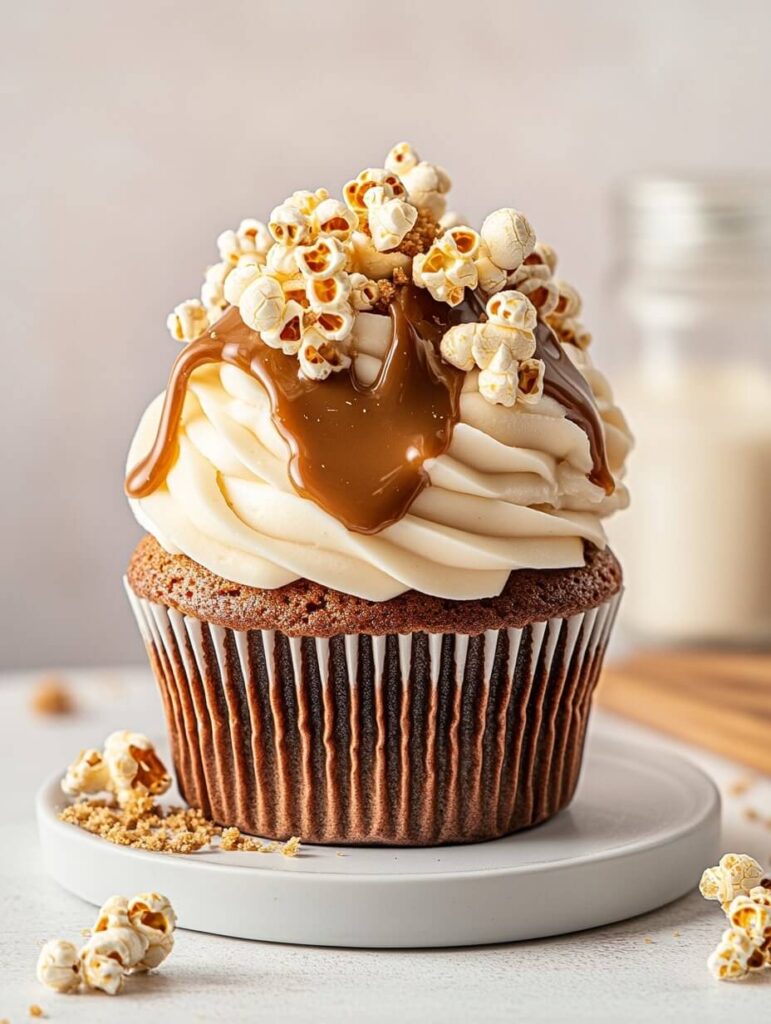 Decadent Chocolate Caramel Popcorn Cupcake