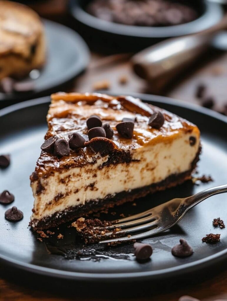 Decadent Chocolate Chip Cheesecake Slice