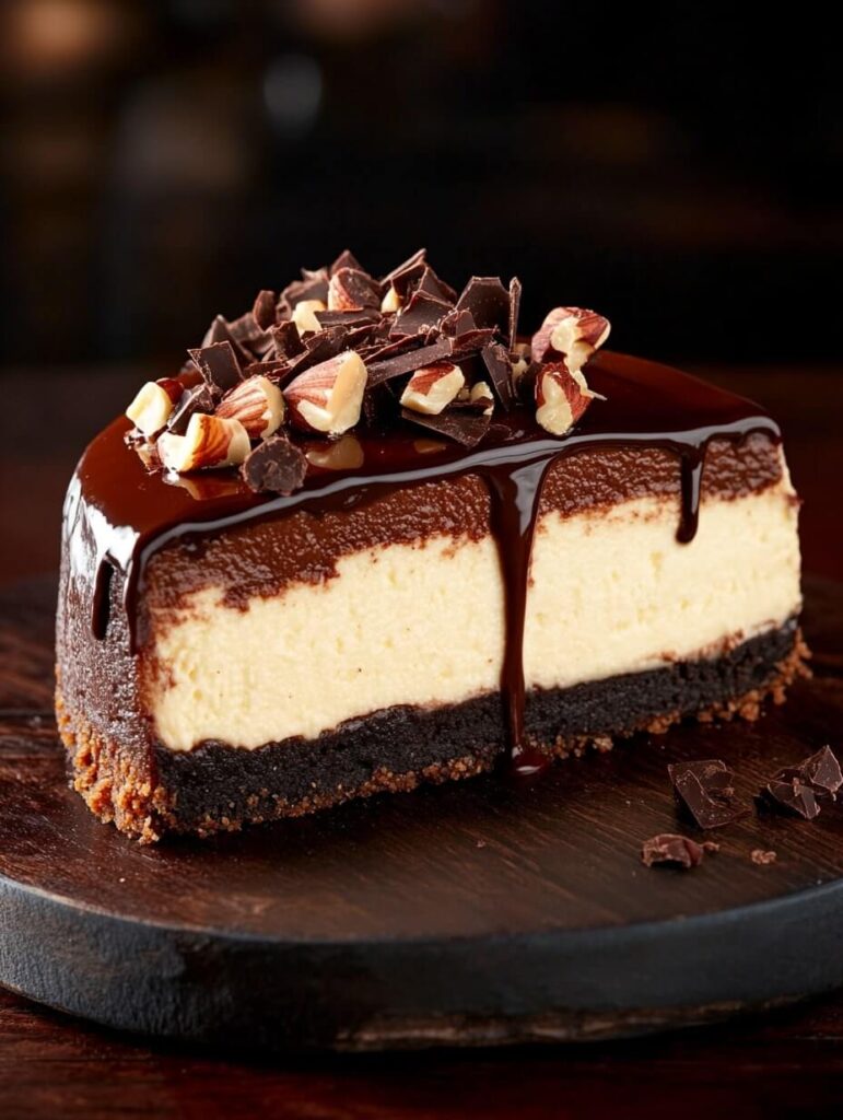 Decadent Chocolate Ganache Cheesecake with Almond Topping