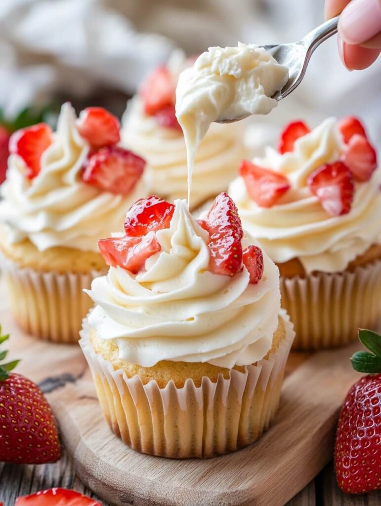 Decadent Creamy Strawberry Cupcakes