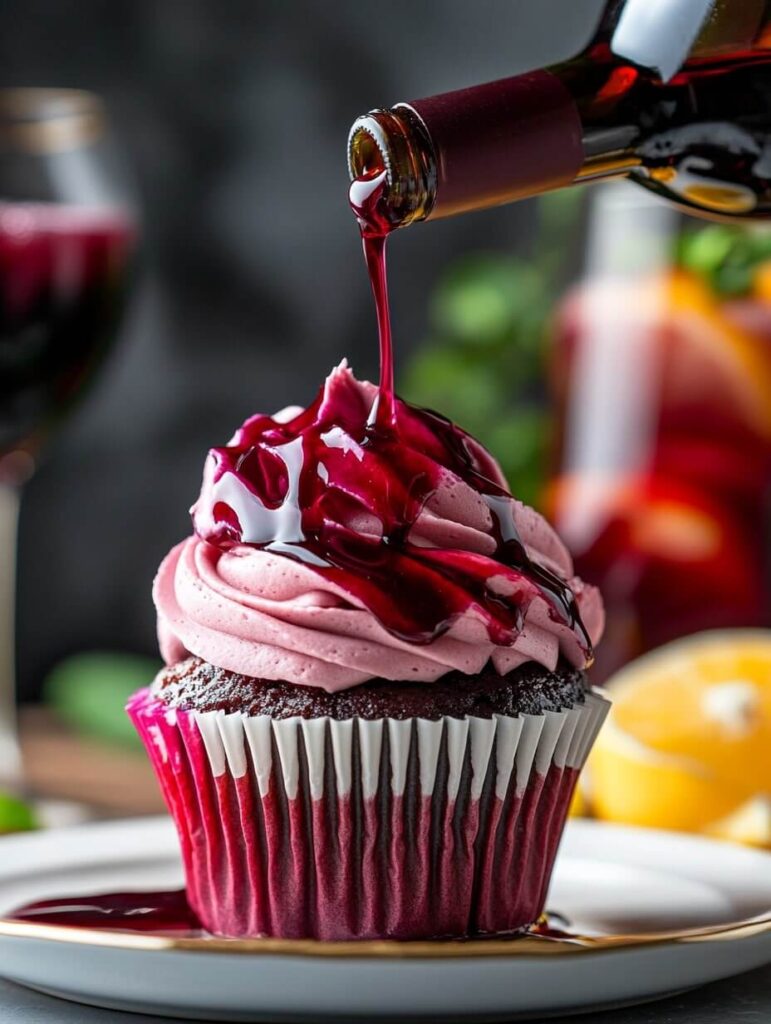 Decadent Red Wine Drizzled Cupcake