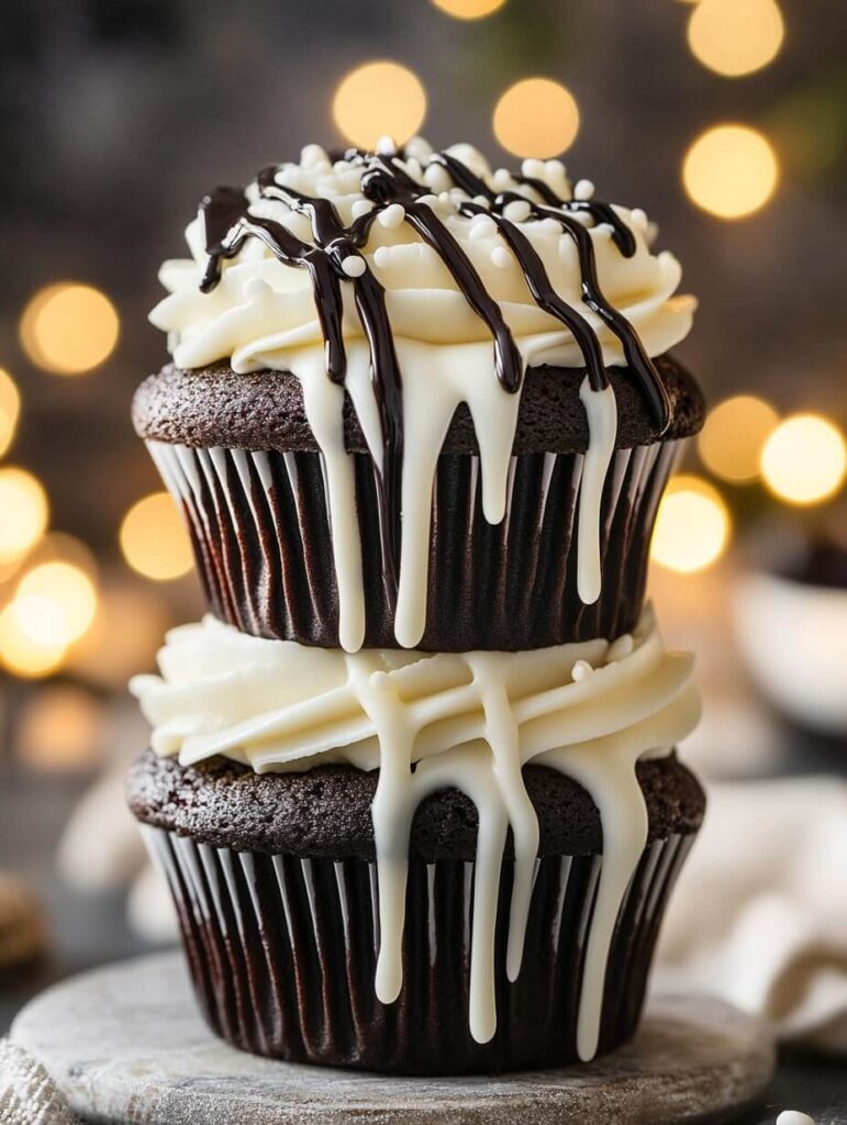 Decadent Tuxedo Cupcake Dripping with Chocolate Ganache