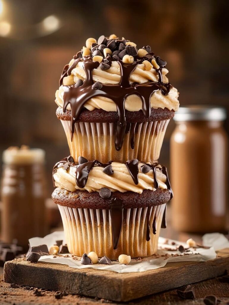 Double Layer Peanut Butter Chocolate Cupcake with Chocolate Ganache