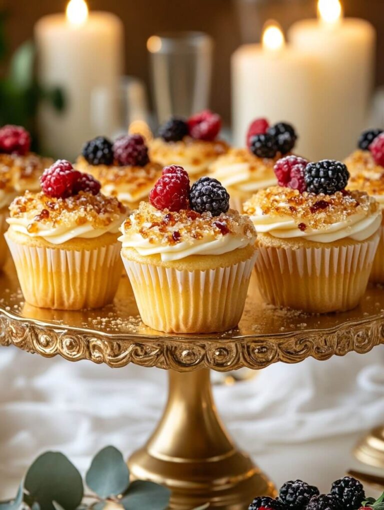 Elegant Berry-Topped Crème Brûlée Cupcakes