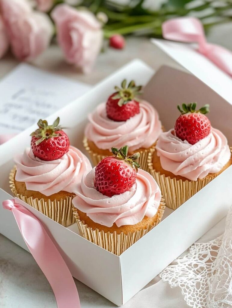 Elegant Boxed Strawberry Cupcakes