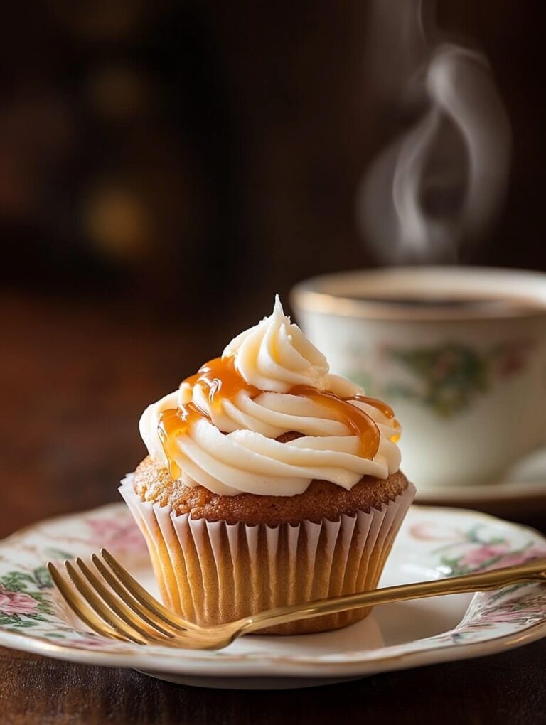 Elegant Carrot Cake Cupcake with Caramel Drizzle