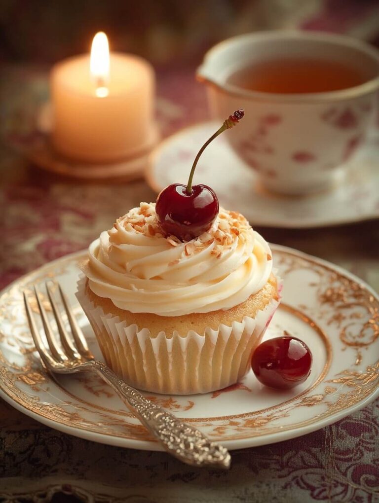 Elegant Cherry Almond Cupcake with Candlelit Tea