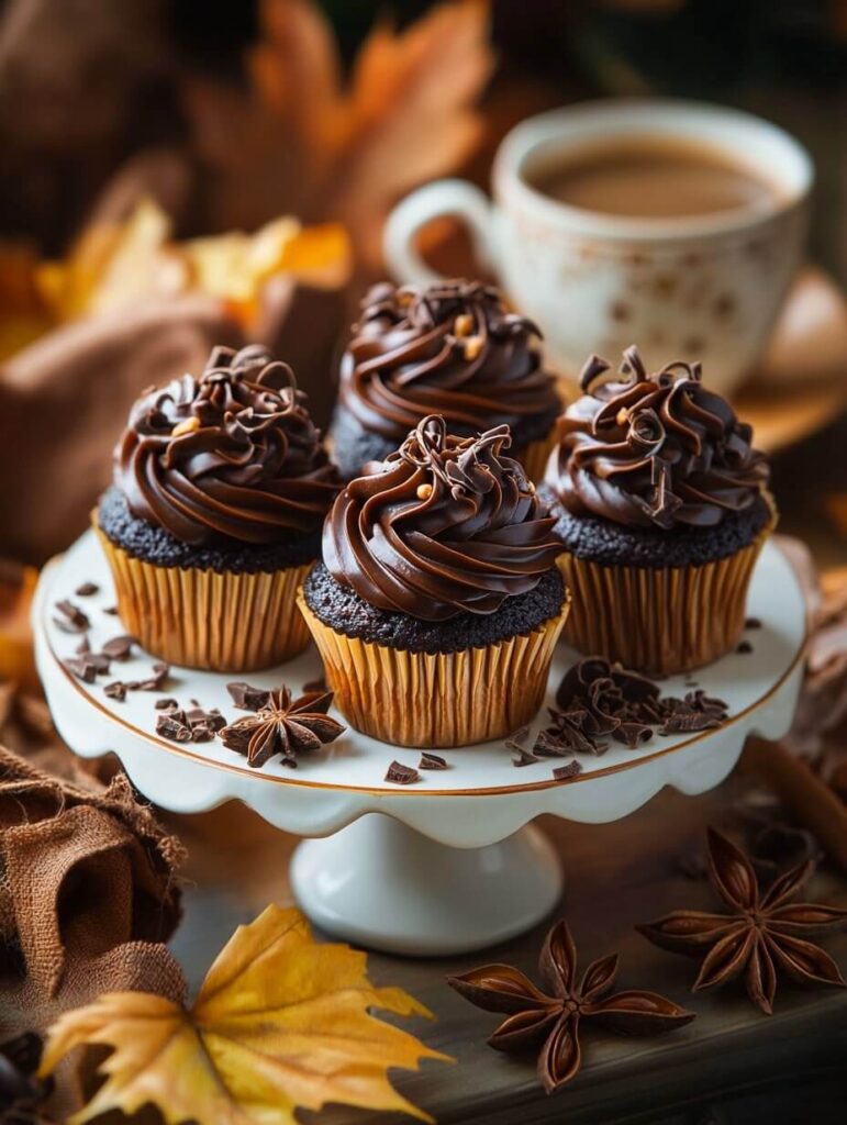 Elegant Chocolate Cupcakes on a Festive Dessert Stand