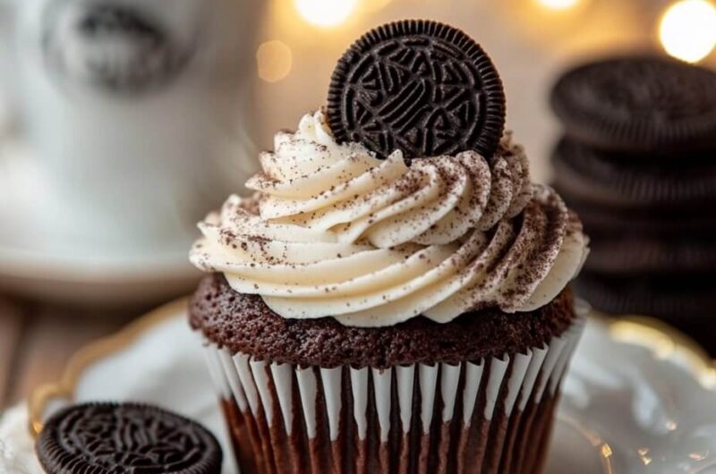 Chocolate Mousse Cupcakes with Whipped Strawberry Cream Cheese Frosting