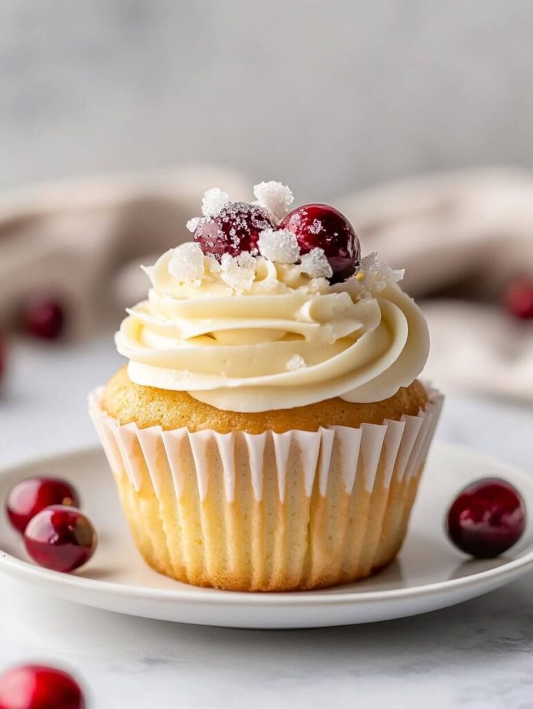 Elegant Cranberry-Topped Vanilla Cupcake