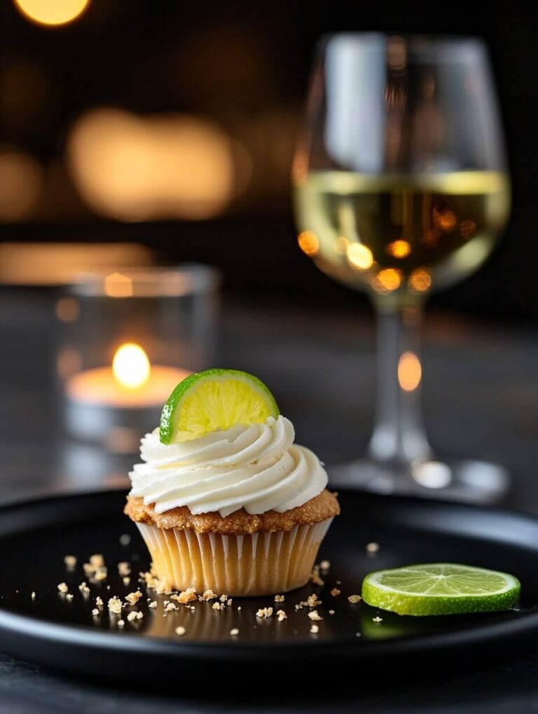 Elegant Key Lime Pie Cupcake with Wine and Candlelight