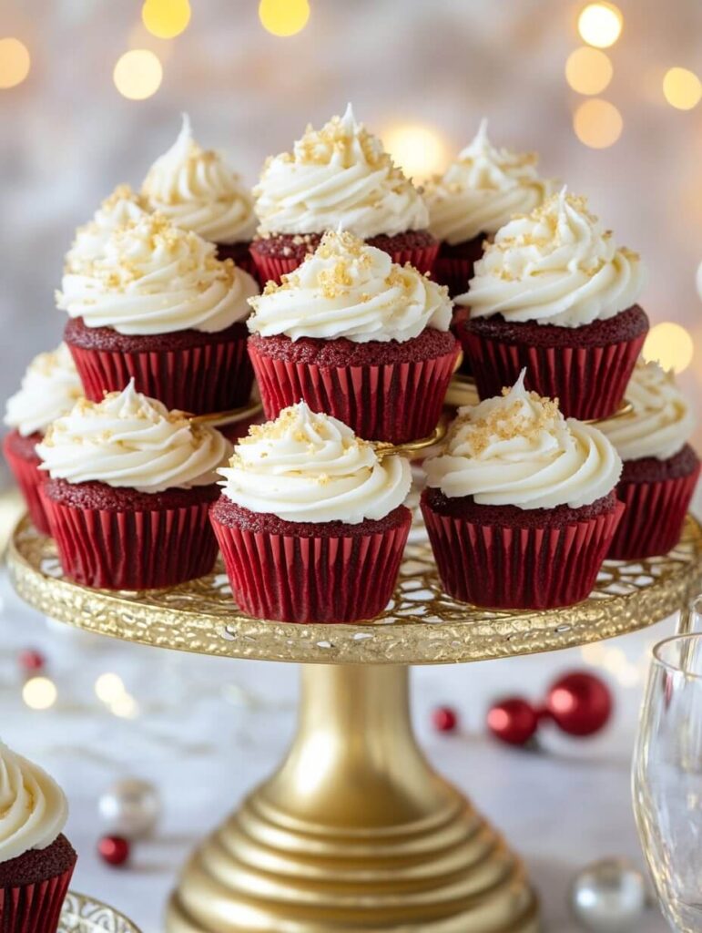 Elegant Red Velvet Cupcakes on a Tiered Stand