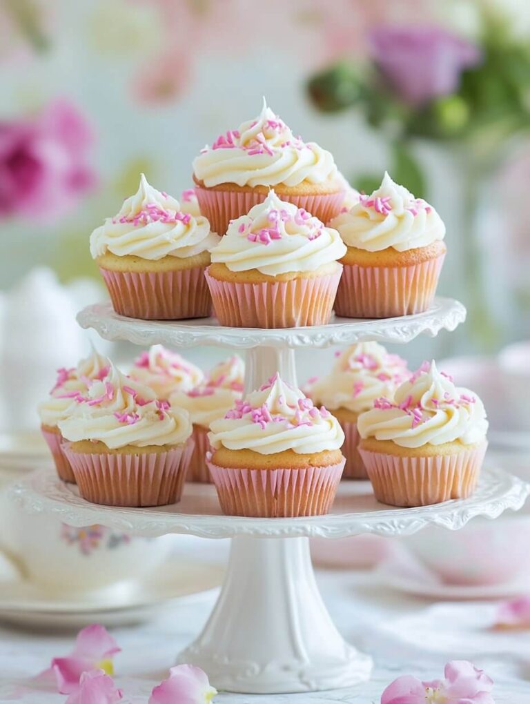 Elegant Tiered Stand with Pink Cupcakes