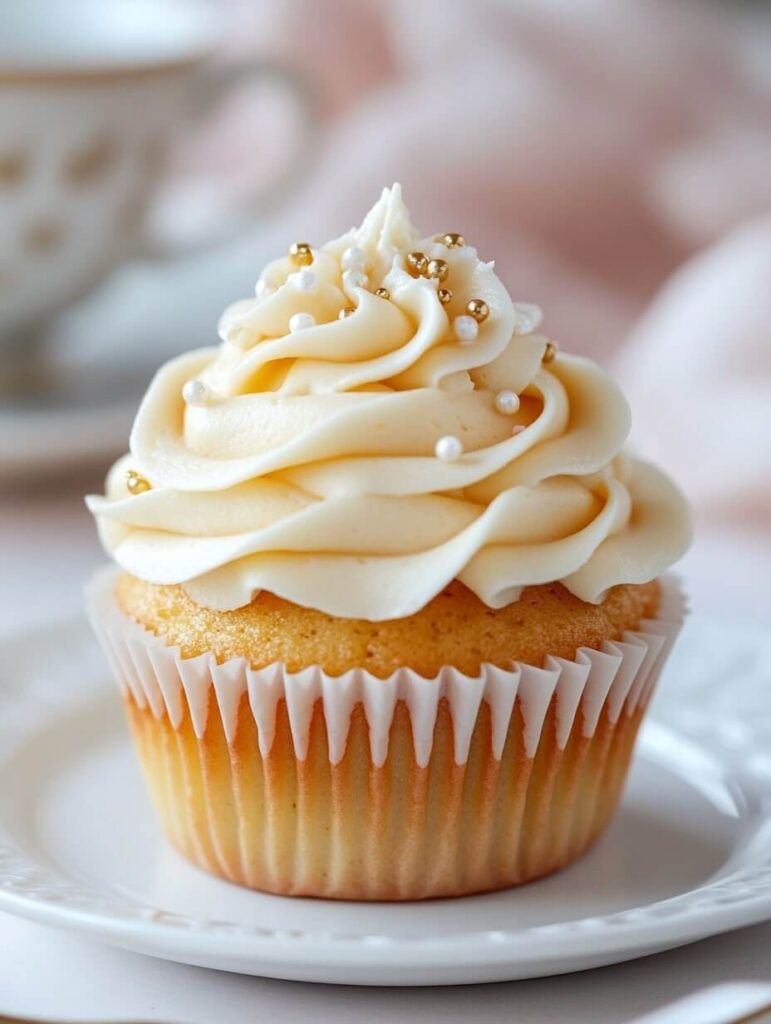 Elegant Vanilla Cupcake with Gold Sprinkles