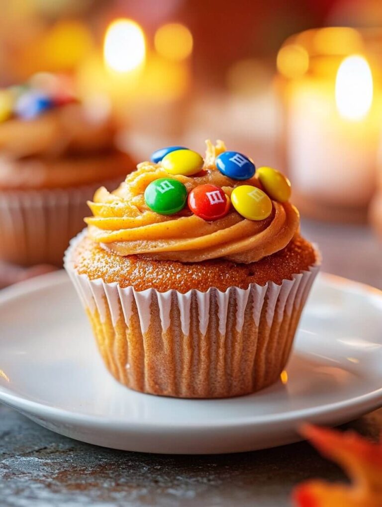 Festive Candlelit Cupcake with M&M Toppings