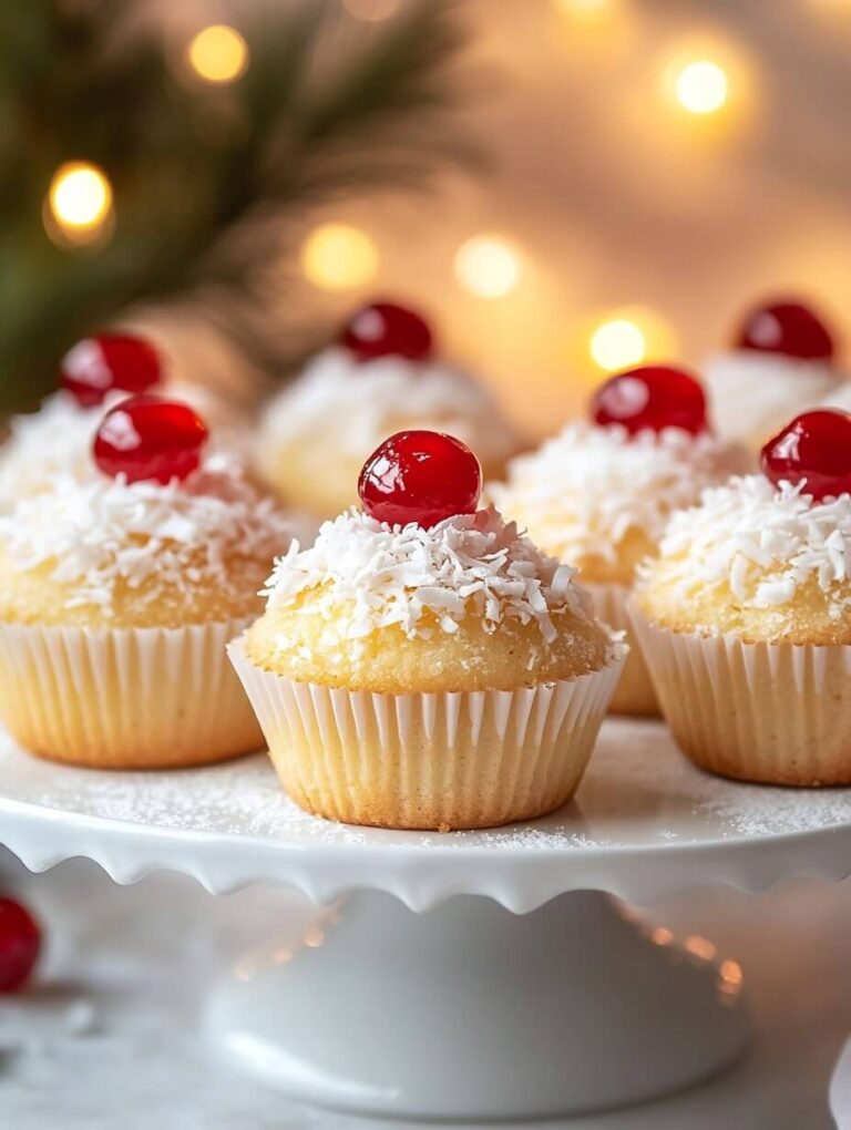 Festive Coconut Snowball Cupcakes