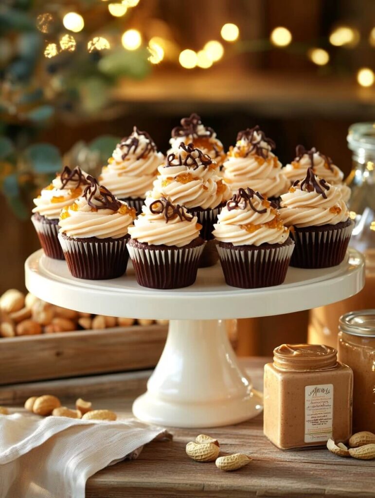 Festive Dessert Table with Peanut Butter Cupcakes