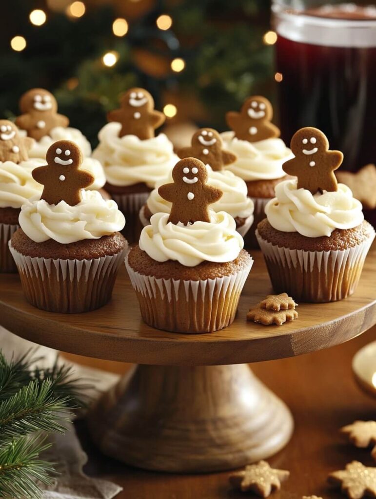 Festive Gingerbread Cupcake Display