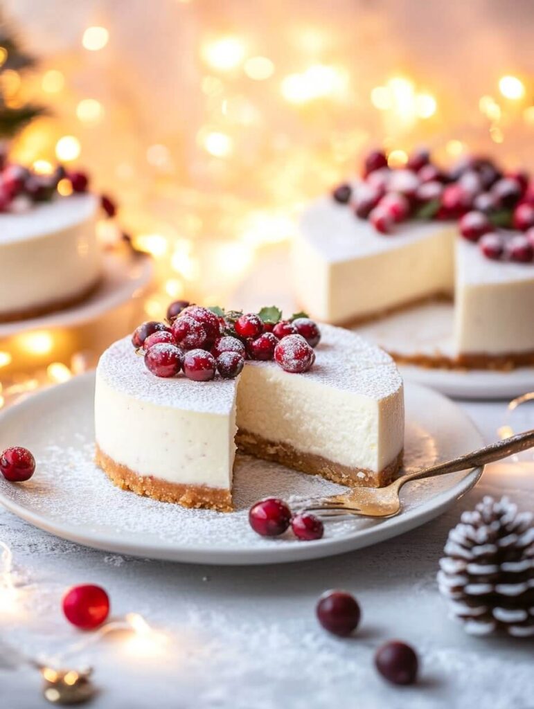 Festive Holiday Cheesecake with Sugared Cranberries