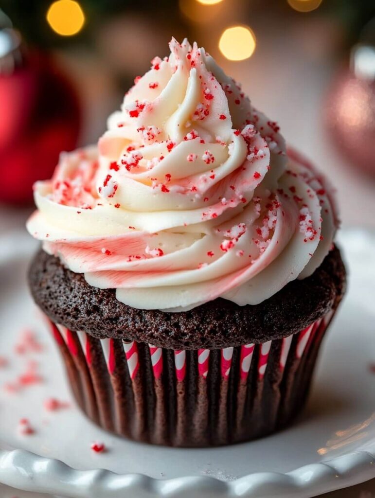 Festive Peppermint Swirl Cupcake with Crushed Candy