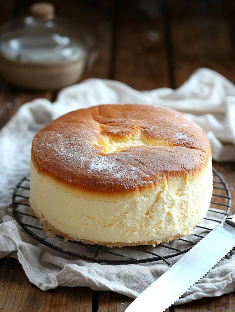 Fluffy Japanese Cheesecake Cooling on a Wire Rack