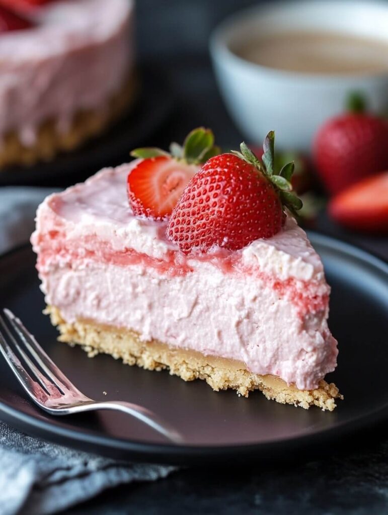 Fluffy Strawberry Mousse Cheesecake Slice